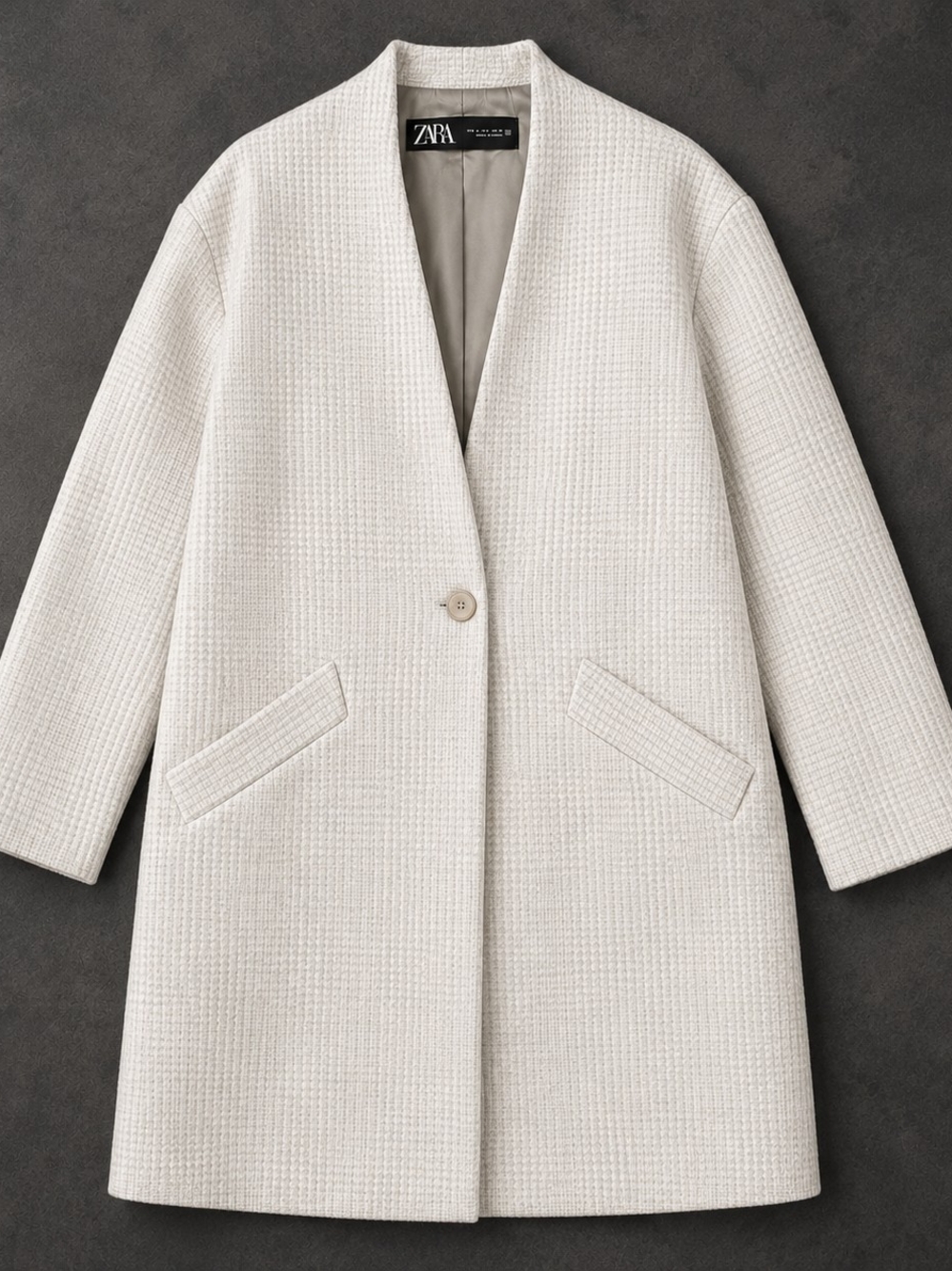 ZARA Women's Cream Textured Long Coat Single Button Jacket Size Small
